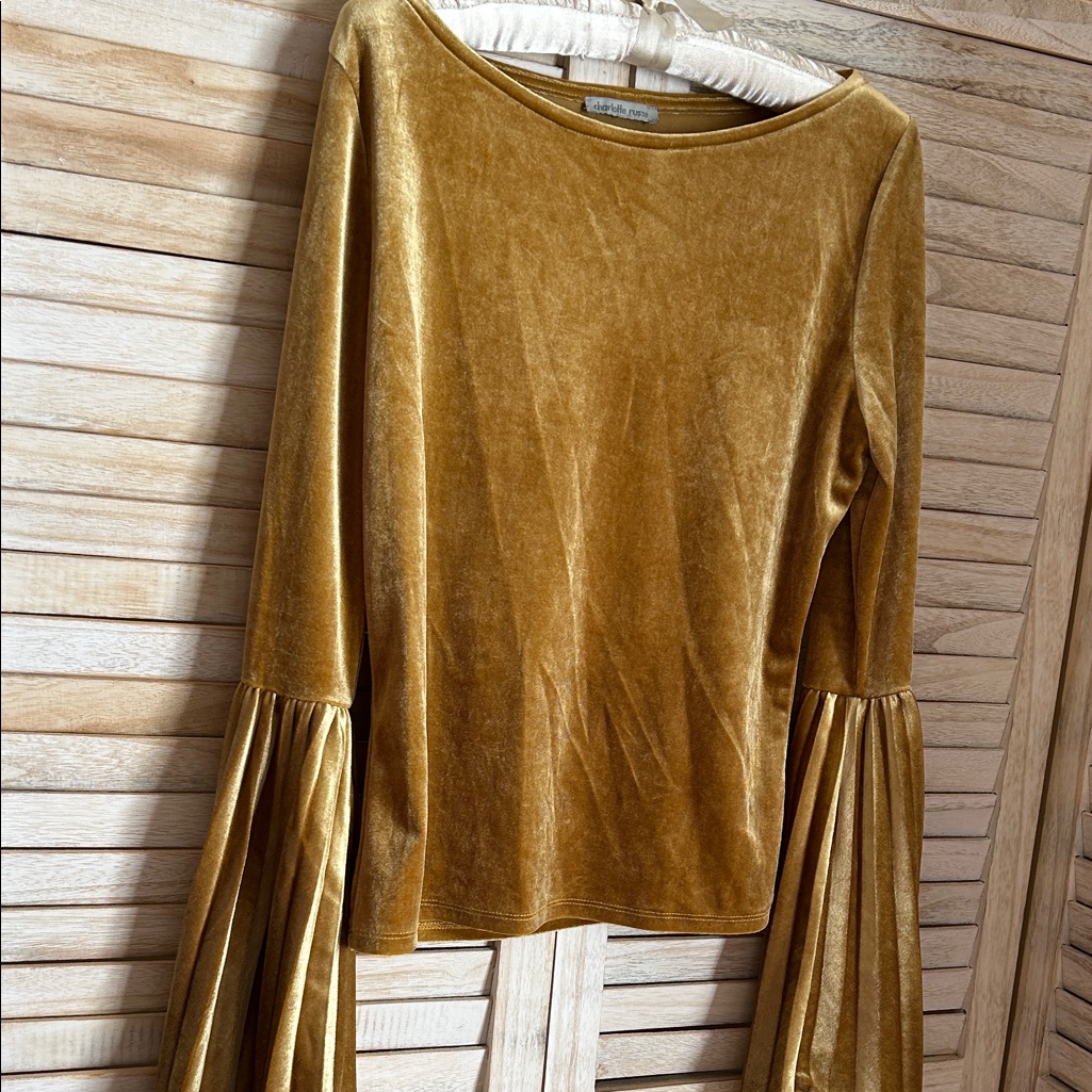 Charlotte Russe Gold Velvet Long Sleeve Top